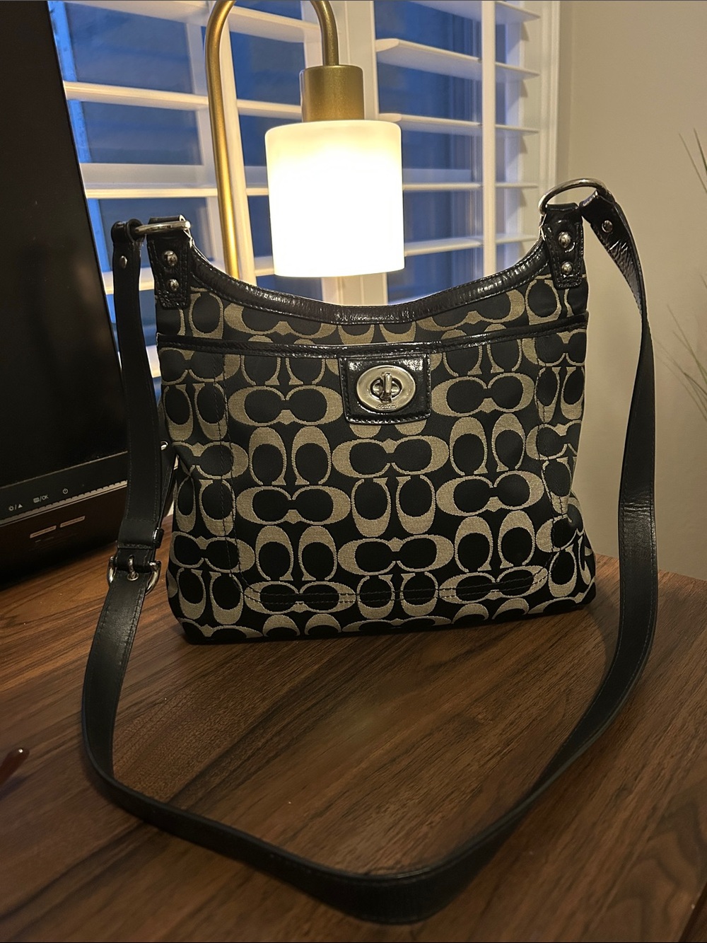 Coach Black and Tan Signature Shoulder Bag